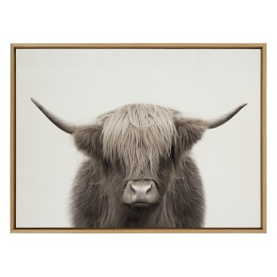 Large Natural Framed Highland Cow Canvas Print
