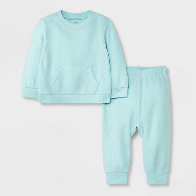 Image of Baby 2pc Cozy Thermal Kangaroo Top & Bottom Set - Cat & Jack™ Green 0-3M