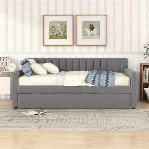 PAGED Twin Size Velvet Fabric Daybed Modern Wooden Bed Frame with 2 Storage Drawers for Bedroom and Living Room - 1 of 4