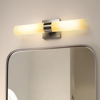 YANSUN 18 in. 2-Light Brushed Nickel and White Double Tube Wall Sconce, Sleek Up and Down Light Fixture for Bathroom, Bedroom Nickel