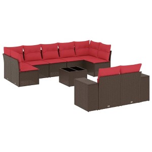 vidaXL 10 Piece Patio Sofa Set with Cushions Brown Poly Rattan - 1 of 4