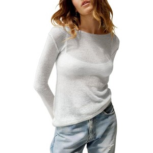 Imily Bela Lightweight Sheer Knit Pullover Womens Long Sleeve Boat Neck Blouse for Casual Wear - 1 of 4