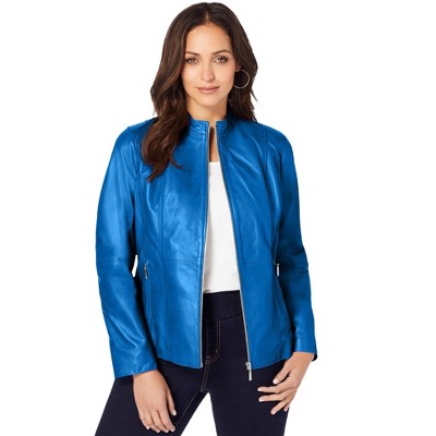 Jessica London Women's Plus Size Zip Front Leather Jacket