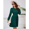 Coolmee Womens Long Sleeve Mini Dress Fall Ribbed Knit Crew Neck Pleated Swing Casual Sweater Dresses - 3 of 4
