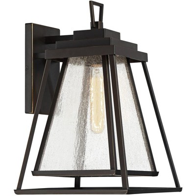 Minka Lavery Modern Outdoor Wall Light Fixture Dakota Bronze 17" Seedy Glass Shade for Post Exterior Barn Deck Porch Yard Patio