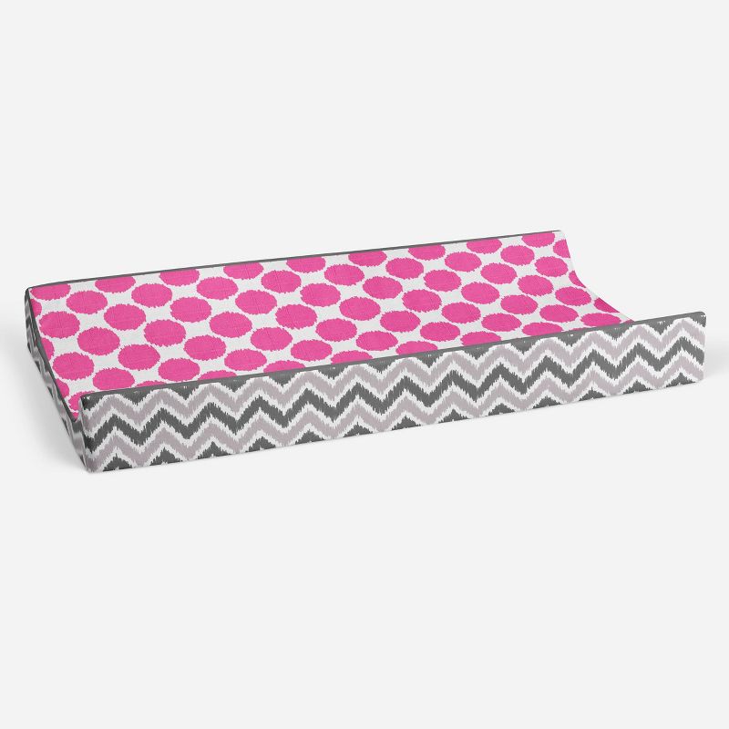 Bacati - Gray Zigzag Pink Dots Muslin Changing Pad Cover...., 3 of 10