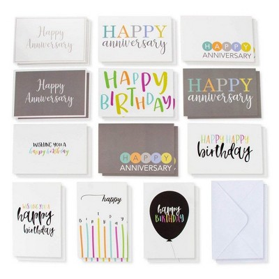 120 Colorful Happy Anniversary and Birthday Cards Bulk Box Set w/Envelope, 4"x6"