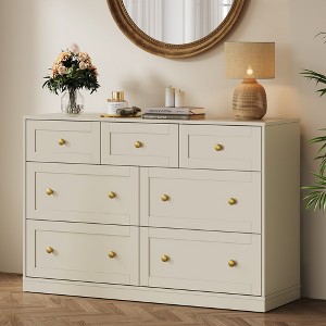 large beige dresser Mayincolor Large Fluted 3 Drawer Dresser, Wide Chest of Drawers with M   RoyalCraft