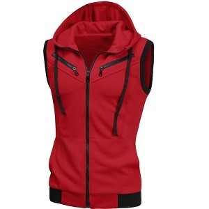 Lars Amadeus Men's Sleeveless Regular Fit Zipper Drawstring Hooded Vest Jacket - 1 of 4