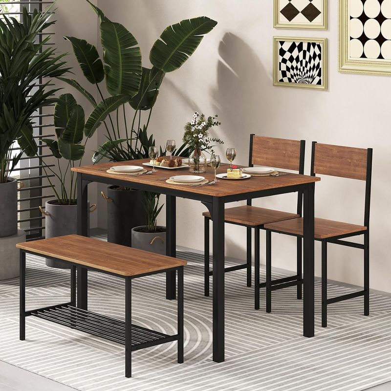 Tangkula Dining Table Set for 4 Dinette Set w/Bench & Chairs 2-Person Kitchen Table and Chairs w/Metal Frame & Storage Rack, 2 of 11