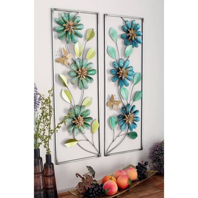 Set of 2 Metal Floral Wall Decors with Gold Frame Green - Olivia &#38; May, 2 of 6