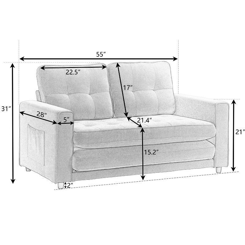 Convertible Folding Futon Sofa Bed, Dark Gray - ModernLuxe, 5 of 13