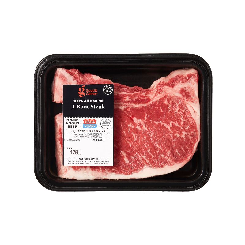 USDA Choice Angus Beef T-Bone Steak - 0.64-1.50 lbs - price per lb - Good &#38; Gather&#8482;, 1 of 4
