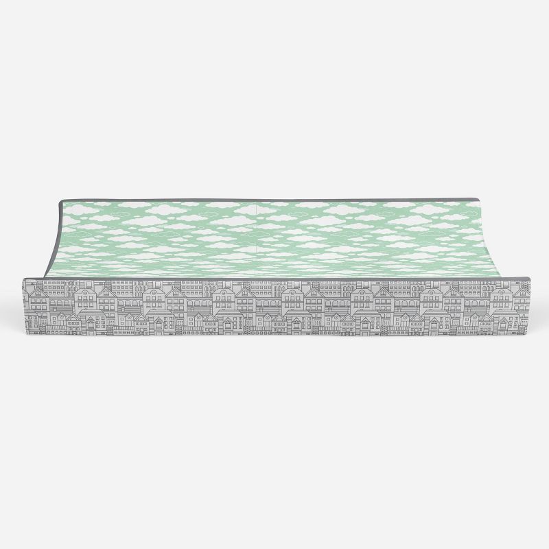 Bacati - Clouds in the City Mint/ Clouds Quilted Changing Pad Cover, 5 of 10