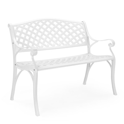 Karl Home | 40.5-Inch White Cast Aluminum Outdoor Bench