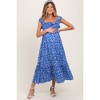 PinkBlush Royal Blue Floral Smocked Ruffle Detail Maternity Midi Dress - 2 of 4