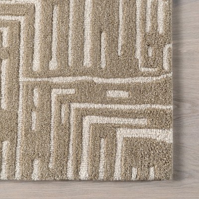 Ivory Geometric Hand-Tufted Wool 4' x 6' Area Rug