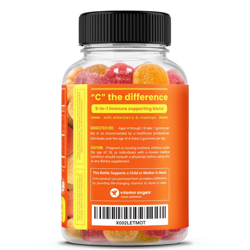 NutraChamps Vitamin C Gummies 5-in-1 Antioxidant Immune Support with Elderberry, Cherry, Citrus & Rosehips- 60 Vegan Chewables, Orange & Cherry Flavor, 4 of 5