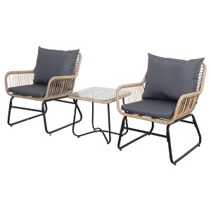 Northlight 3-Piece Santa Cruz Rattan Outdoor Patio Chat Set with Cushions - 1 of 4