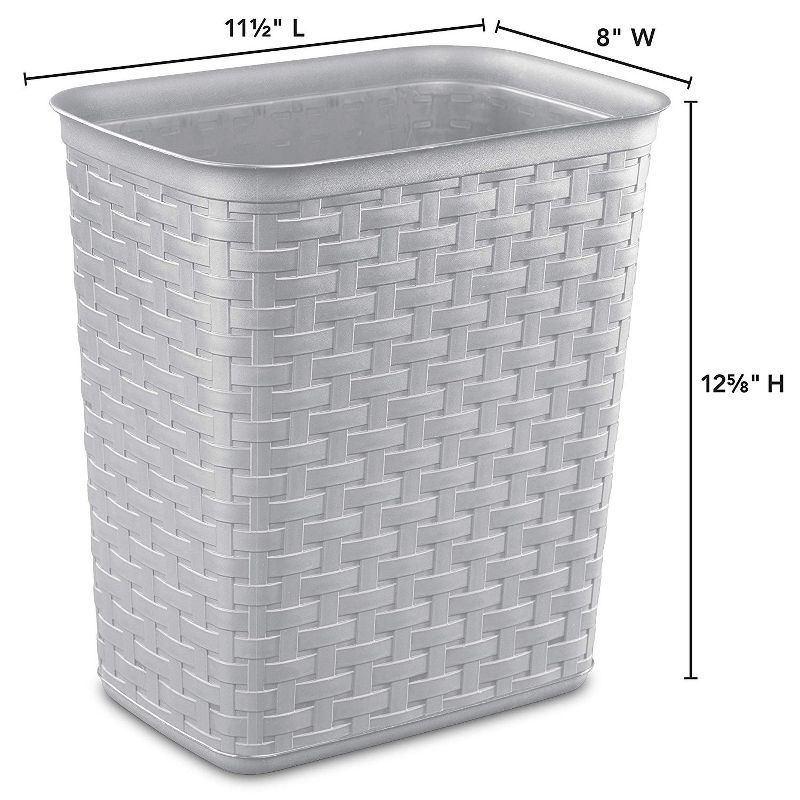 Sterilite 3.4 Gallon Weave Wastebasket, Small, Decorative Trash Can for the Bathroom, Bedroom, Dorm Room, or Office, Gray, 6-Pack, 4 of 6