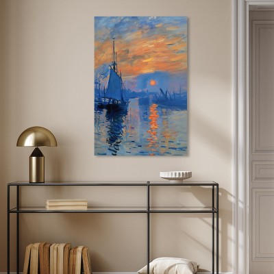 Till Dusk Sailing 24" x 36" Blue and Orange Canvas Wall Art