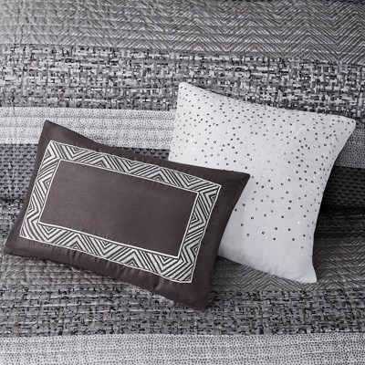 Gray King Reversible Jacquard Microfiber Quilt Set