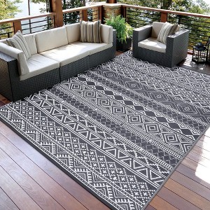 Outdoor Rug Waterproof Patio Rug Mat Geometric Rug Plastic Straw Outside Rug for RV Camping Picnic Reversible Rug - 1 of 4