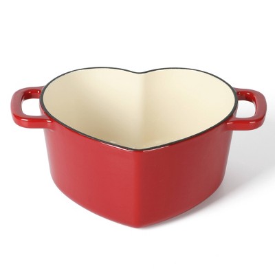 Red Heart Shaped 2-Quart Enameled Cast Iron Dutch Oven