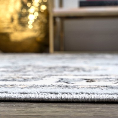 Light Gray and Cream Synthetic Persian Style Area Rug, 4' x 6'