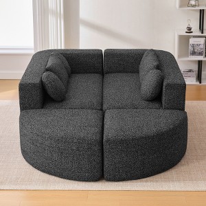 114.9" Boneless Modular Sectional Sofa, Curved Compression Couch with Deep Seats, Boucle Upholstery, Free Combination Sofa Bed for Living Room - 1 of 4