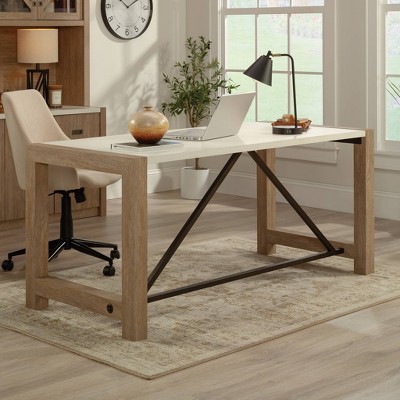 Pebble White and Brushed Oak Executive Desk with Drawer