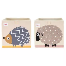 3 Sprouts Large 13 Inch Square Children's Foldable Fabric Storage Cube Organizer Box Soft Toy Bins, Pet Hedgehog and Dotted Sheep (2 Pack)
