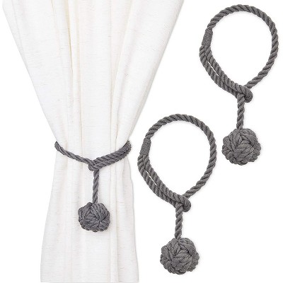 2-Pack Grey Cotton Window Curtain Tiebacks Tie Back, 20" Holdbacks Rope for Drapes