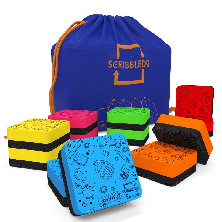 SCRIBBLEDO 12 Pack Magnetic Dry Erase Erasers, Classroom Whiteboard ...