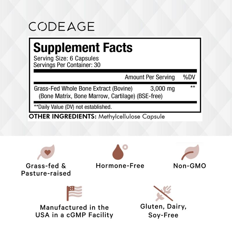 Codeage Grass-Fed Bone Marrow, Freeze Dried, Non-Defatted, Desiccated - 180ct, 3 of 10