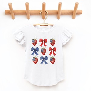 The Juniper Shop Coquette Bows And USA Strawberries Flutter Sleeve Tee - 1 of 4