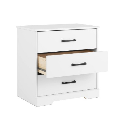 Rustic White 3-Drawer Farmhouse Nightstand with Black Handles