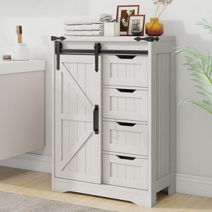 Farmhouse Storage Cabinet with Drawers and Sliding Door for Bathroom, Kitchen, Living Room - 1 of 4