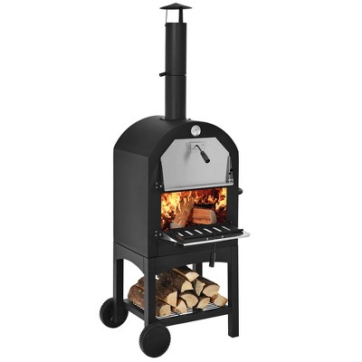 Costway Outdoor Pizza Oven Wood Fire Pizza Maker Grill w/ Pizza Stone & Waterproof Cover
