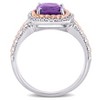 EVERLY JEWELRY | Two-Tone Sterling Silver 1 2/5 CT TGW Cushion Amethyst and 1/6 CT TDW Diamond Halo Ring - 3 of 4