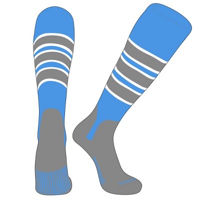 PEAR SOX OTC Baseball Softball Stirrup Socks (C, 5in) Sky Blue, White, Silver, SV (XS)
