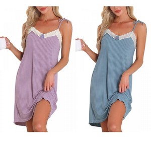 INSPIRE CHIC Women Nightgown Sleeveless Lace Trim Breathable Thigh Length Soft Sleepdress - 1 of 4