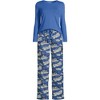 Lands' End Women's Pajama Set Knit Long Sleeve T-Shirt and Flannel Pants - 3 of 4