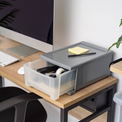 Gray Clear Stackable Plastic Storage Drawers, Set of 5