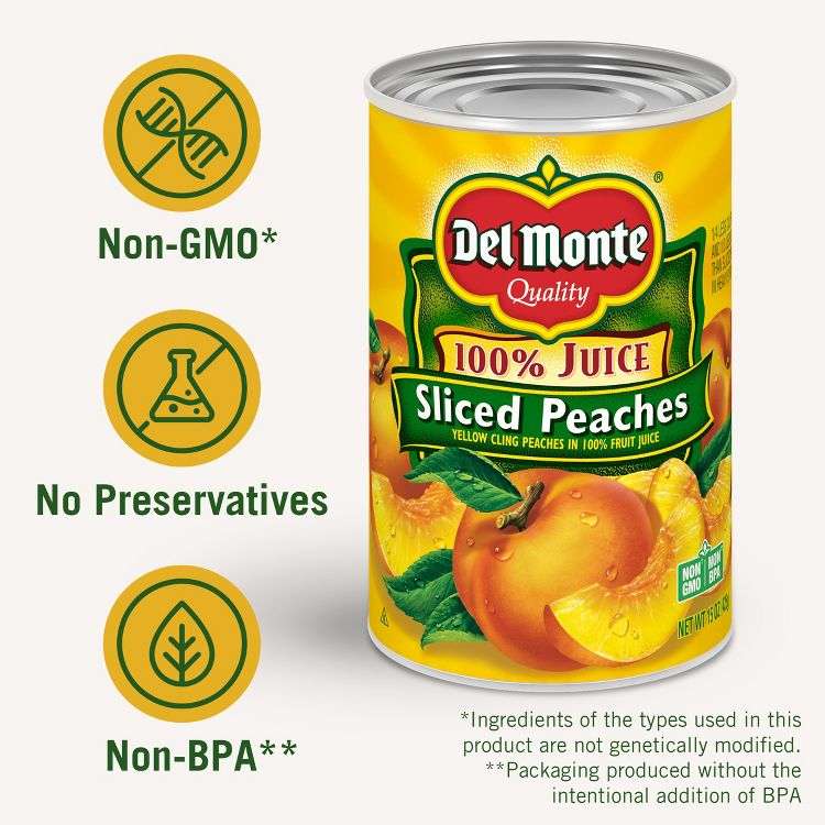 Del Monte Yellow Cling Peach Slices in 100% Real Fruit Juice 15oz, 2 of 6