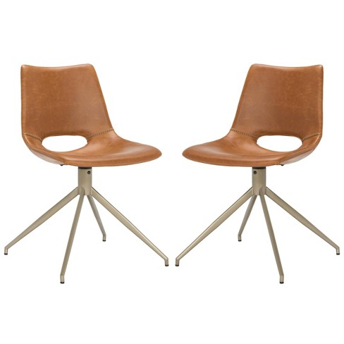 Set Of 2 Danube Midcentury Modern Leather Swivel Dining Chair