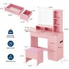 Makeup Vanity Set with LED Mirror,3 Modes, Storage, Stool, and Shelves, Wooden Dressing Table, Pink - 3 of 4