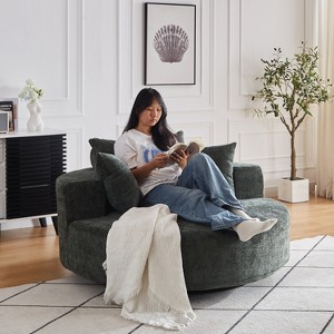 55''W Chenille Swivel Chair with Pillow, Modern Fluffy Single Sofa Chair with 360° Rotation for Living Room, Bedroom or Lounge - ModernLuxe - 1 of 4