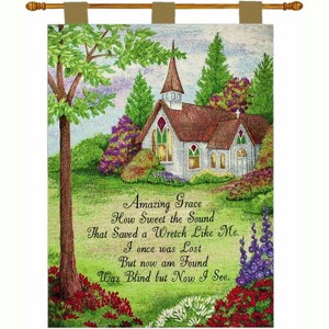 Manual Woodworkers and Weavers Amazing Grace Wall Hanging with Finial Rod, 26x36 Inches, Cotton Church Decor - 1 of 3