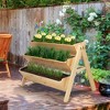 Outsunny 3-Tiers Raised Garden Bed Raised Garden Boxes Wooden Plant Stand with Side Hooks, Great for Flowers Herbs Vegetables, Natural - 3 of 4